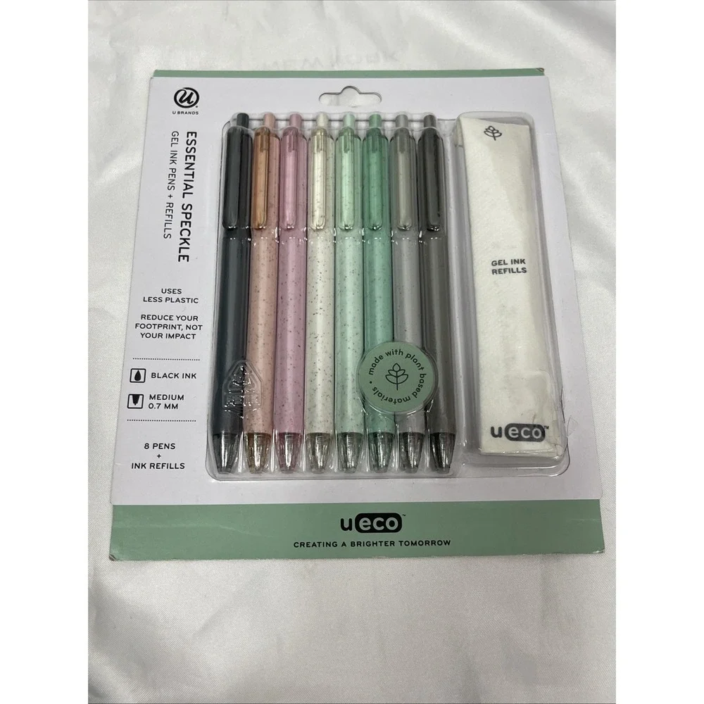 U Brand U-Eco 8 Ct Gel Ink Pens w Refills Essential Speckle 0.7 MM Black‎ Ink